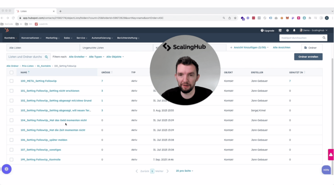 Vorschau der Videoanleitung: HubSpot Follow-up Listen